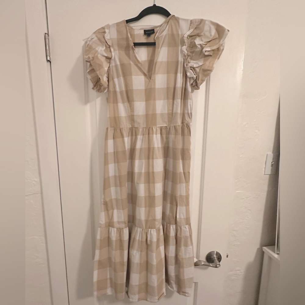 Checkered tan dress